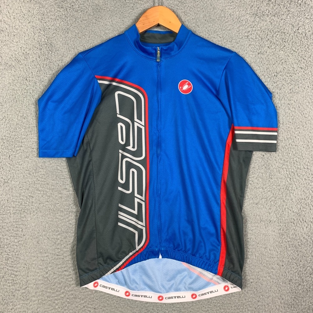 Castelli Cycling Jersey Mens XL Blue Short Sleeve Zip Up Performance Sports Bike